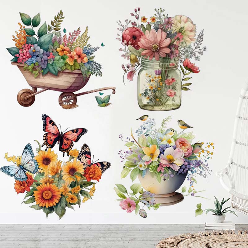 Flower Wall Panel - Kırsal tarzı çiçek suluboya duvar Sticker