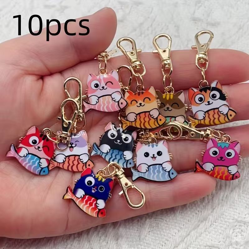 Party Favor Bag - 10 adet alaşımlı baskılı kedi anahtarlık,